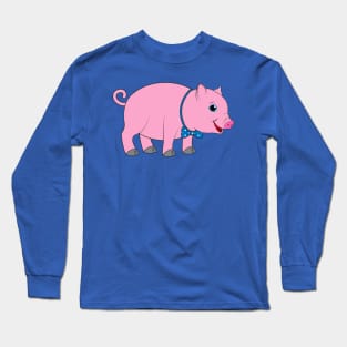 Cute Cartoon Pig in a Bow Tie Long Sleeve T-Shirt